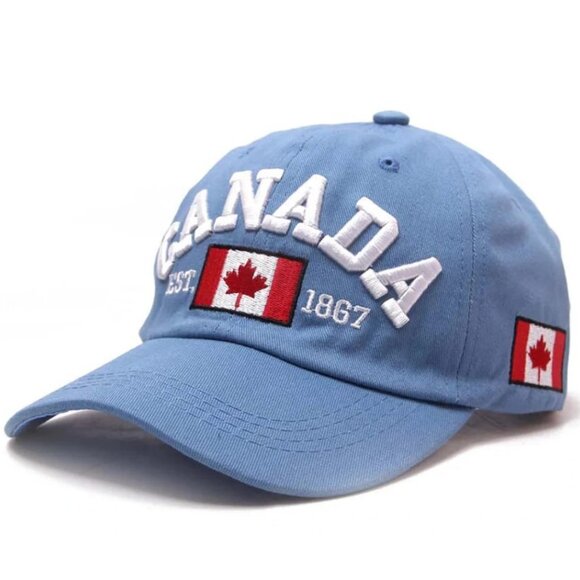 Accessories - CANADA Sky Blue Baseball Cap, ADJUSTABLE Buckle Hat, Men, Women, Canadian,Cotton